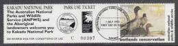 Australia Used 1993 $10 Australian Wood Duck Wetlands Conservation Stamp On Kakadu National Park Ticket - Werbemarken, Vignetten