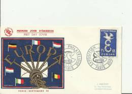 EUROPA CEPT 1958 - FRANCE FDC  EUROPA PHILATELIC EXHIBITION PARIS W 1 ST OF 35 FR  SEP 13 FREU 3113 ADDR. TO COURBEVOIE - 1958