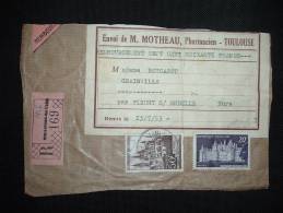 GRAND FRAGMENT DE COLIS RECOMMANDE CONTRE REMBOURSEMENT TARIF 70F OBL. 19-7-1952 TOULOUSE (31 HAUTE-GARONNE) + GRIFFE - Postal Rates