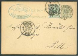 N°45 - 5  Centimes Vert En Affranchissement Complémentaire S:E.P. Carte 5 Centimes, Obl; Sc MOUSCRON Le 29 Juillet 1887 - Postkarten 1871-1909