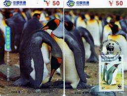 PUZZLE DE 2 TELECARTES CHINOISES. .PINGOUINS ET MANCHOTS.....RARE !!!!. PETIT TIRAGE !!! - Pinguins