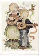HUMMEL ORIGINAL ARTIST SIGNED Postcard - KIDS PLAYING MANDOLIN-BOY-GIRL-CHILDREN [c3234] - Hummel