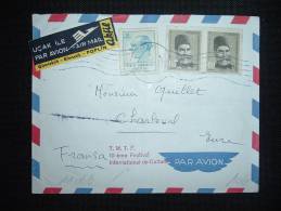 LETTRE PAR AVION POUR LA FRANCE TP 10K + 60K X2 OBL. MEC. + GRIFFE ROUGE SPECIALE T.M.T.F. - Cartas & Documentos