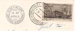 XXVII FIERA DI MILANO, CAMPIONARIA INTERNAZIONALE  1949, MAXIMUM VIAGGIATA  1949, S 598, - Maximumkaarten