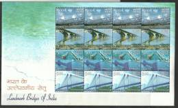 INDIA, 2007,  Landmark  Bridges Of India,, Full Sheetlet With 4  Vertical Setenant Strips, MNH,(**) - Neufs