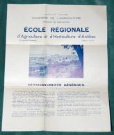 Antibes, Prospectus Renseignements Généraux Sur L´Ecole Régionale D´Agriculture Et D´Horticulture, Scan Recto-verso - Agricultura