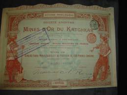 Titre De 5 Actions Privilégiées Shares " Mines D'or Du Katchkar " Russie 1897 Russia Gold Mining - Rusland