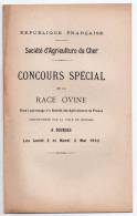 Bourges, Société D´Agriculture Du Cher, Concours Spécial De La Race Ovine, 2 Et 3 Mai 1910, 13 Pages - Centre - Val De Loire