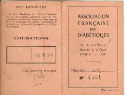 Carte D´Adhérent/Ass. Française Des Diabétiques/Hopital De La Pitié/Paris/1950     VP502 - Ohne Zuordnung