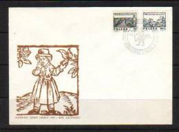 POLAND FDC 1974 POLISH WOOD CARVINGS Archer Archery Fish Fishing Angling Angler Hunting Wild Boar Pig Art - Game