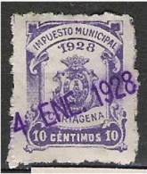 1901-FISCAL 10 CENTIMOS  LOCAL CARTAGENA MURCIA IMPUESTO 1919_1020 ALTO VALOR.DESCONOCIDO,NO CATALOGADO,DENTADO ES ASI. - Revenue Stamps