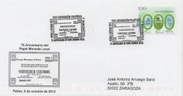 SPAIN. POSTMARK 75th ANNIV LOCAL CURRENCY PAPER. PETRER 2012 - Maschinenstempel (EMA)