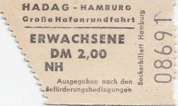 HADAG Hamburg, Große Hafenrundfahrt, Erwachsen-Fahrschein, Billett, Ticket, St.Pauli-Landungsbrücken , 1964, Abriss Link - Europe