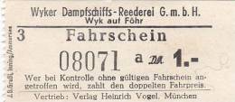 Wyk Auf Föhr, Wyker Dampfschiffs-Reederei, Fahrschein, Billett, Ticket, 1,00 DM, 1964, A - Europe