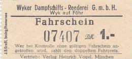 Wyk Auf Föhr, Wyker Dampfschiffs-Reederei, Fahrschein, Billett, Ticket, 1,00 DM, 1958 - Europe