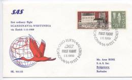 Norway SAS First Flight Scandinavia - Westindia  Via Zurich 1-11-1969 Bridgetown Barbados - Covers & Documents