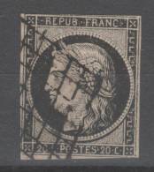 Cérès  N° 3 (Variété, Petits Points) Avec Oblitèration Grille De 1849  TB - 1849-1850 Cérès