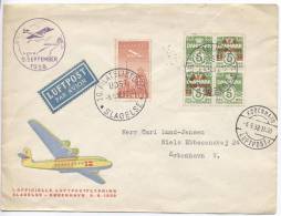 Denmark First Flight Cover Slagelse Copenhagen 6-9-1938 DFU Exhibition 4-block And Air Mail Stamp - Briefe U. Dokumente