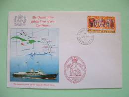 St. Vincent 1977 FDC Cover - Carribean Visit Of Queen Elizabeth II - Ship Map - St.Vincent (1979-...)