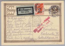 Österreich Luftpost 1928-07-05 Wien Philatelistentag Auf Bildganzsache +10Gr.Zusatz Nach Karlsruhe - Andere & Zonder Classificatie