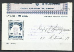 A78- FILATELIA FISCAL 100 PESETAS AYUNTAMIENTO DE ALMANSA ,ENTERO FISCAL - Revenue Stamps