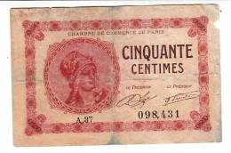 Billet - Chambre De Commerce De Paris - 50 Centimes - 10 Mars 1920 - A.37 N° 098,431 - Chamber Of Commerce