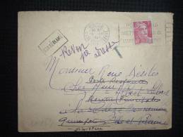 LETTRE TP MARIANNE DE GANDON 3F OBL. MEC. 6 VIII 1946 PARIS GARE SAINT LAZARE (75) + GRIFFE NON RECLAME POSTE RESTANTE - 1945-54 Marianne De Gandon