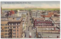 EL PASO TX ~ SAN ANTONIO STREET LOOKING EAST~BIRDS EYE VIEW~c1940s Old Postcard  [c3287] - El Paso