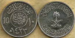 SAUDI ARABIA 10 HALAL INSCIPTIONS FRONT EMBLEM PALM TREE BACK 1422 (2002) AEF KM? READ DESCRIPTION CAREFULLY !!! - Saudi-Arabien