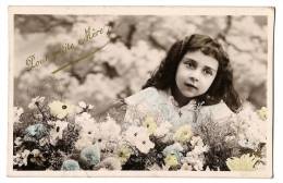 Pour Petite Mère - Portrait Adorable Petite Fille Tendre Au Milieu Des Fleurs - Colorisée & Lettres Dorées - Ecrite 1905 - Fête Des Mères