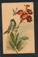 FLEURS - Jolie Carte Fantaisie Oiseau Papillon Et Fleurs Signée SNB - Papillons