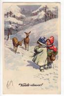 ILLUSTRATORS KARL FEIERTAG CHILDREN SNOW DEER B.K.W.I. Nr. 3222/2 OLD POSTCARD - Feiertag, Karl