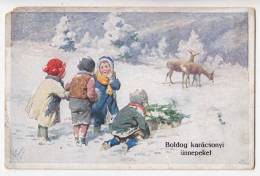 ILLUSTRATORS KARL FEIERTAG CHILDREN SNOW DEER B.K.W.I. Nr. 3041/1 OLD POSTCARD - Feiertag, Karl