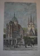 Allemagne - Erfurt - Vue De La Cathédrale - Gravure Originale - 1878 - Aquarellée à La Main. - Andere & Zonder Classificatie