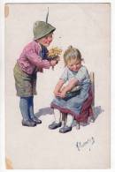 ILLUSTRATORS KARL FEIERTAG CHILDREN FLOWERS B.K.W.I. Nr. 982/3 OLD POSTCARD 1920. - Feiertag, Karl