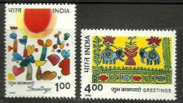 INDIA, 1990, Greetings, Set 2 V, With Elephants Carrying Riders, MNH, (**) - Elefanten