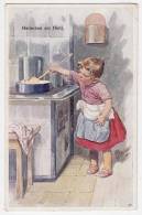 ILLUSTRATORS KARL FEIERTAG CHILDREN GIRL COOKING B.K.W.I. Nr. 741/4 OLD POSTCARD - Feiertag, Karl