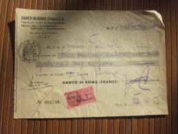 5/10/1953 De Reçu  Banco Di Roma Monaco Monte-Carlo France + Timbre Fiscal 1fr (Corsica) - Bank & Versicherung
