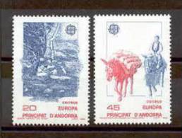 SERIE TIMBRES NOUVEAUX ANDORRE EUROPA CEPT 1988 TRANSPORT CAVALERIES ÂNES - 1988