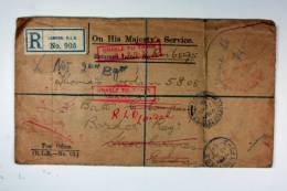 UK:   Registered Cover OHS  1915, Unable To Trace 2x, Nice Cancels - Storia Postale