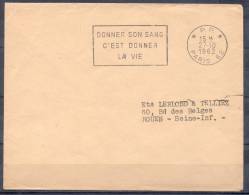 LETTRE  Cachet    PARIS 62    PORT PAYE    Le  27 10 1962   Pour ROUEN   DONNER SON SANG - Mechanical Postmarks (Other)