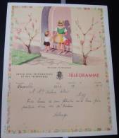 Télégramme Enfants Et Bouquet De Roses De 1954 - Belgique - Timbres Télégraphes [TG]