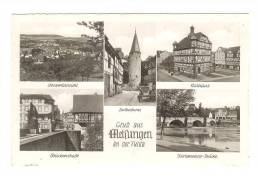G1928 Gruss Aus Melsungen - Bruckenstrasse - Rathaus - Eulenturm - Old Mini Card / Viaggiata 1963 - Melsungen
