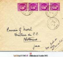 CERES DE MAZELIN - Affranchis. Avec 4x 1,50F Lilas D'une LSI (tarif Du 8/07/1947) - 1945-47 Ceres De Mazelin