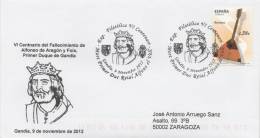 SPAIN. POSTMARK 600th ANIV.ALFONSO DE ARAGON. FIRST DUKE OF GANDIA. 2012 - War Tax