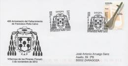 SPAIN. POSTMARK 400th ANIV. FRANCISCO PEÑA CALVO. VILLARROYA DE LOS PINARES (TERUEL) 2012 - Impuestos De Guerra