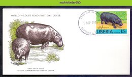 Mkl1027b WWF FAUNA ZOOGDIEREN DWERGNIJLPAARD HIPPO MAMMALS LIBERIA 1976 FDC - Animalez De Caza