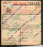 Colis Postaux Bulletin Expédition 8.6fr 3kg Timbre 2.70fr Barré 3.0fr N° 736165 Cachet Gare SNCF CASTELSARRASIN PO MIDI - Cartas & Documentos