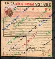 Colis Postaux Bulletin D´expédition 8.6fr 3kg Timbre 2.70fr Barré 3.0fr N° 821698 (cachet Gare SNCF BEZIERS PO MIDI) - Cartas & Documentos