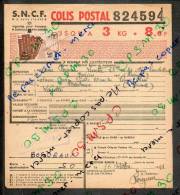 Colis Postaux Bulletin D´expédition 8.6fr 3kg Timbre 2.70fr Barré 3.0fr N° 824594 (cachet Gare SNCF BEZIERS PO MIDI) - Briefe U. Dokumente
